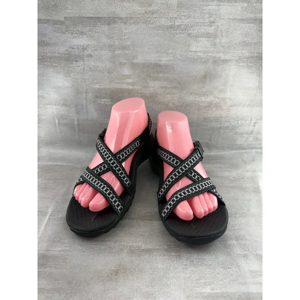 Skechers Outdoor Lifestyle Women Black White Strappy Sport Sandals Size 7